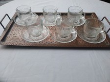 Vintage Lot of 6 Glcoloc France Clear Frosted Glass Coffee Cups & Saucers