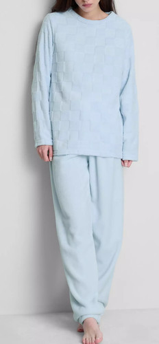 Ladies blue fleece pyjamas - blue,