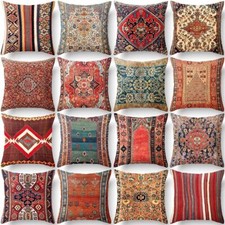 18" Turkey Persian Carpet Linen Sofa Cushion Covers Ethnic Geometric Pillow Case
