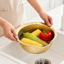 Stainless Steel Rice Sieve Washer Rice Fruit Washing Bowl With Strainer Filter