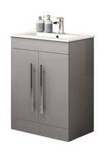 Cabinet Vanity Unit Sink Bathroom Basin Storage Grey Floor standing Floor 600mm