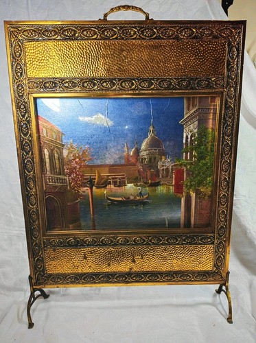 Vintage brass fire screen - fire,