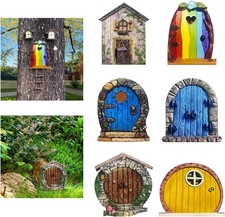 6 Pcs Fairy Doors for Garden Trees, Wooden Fairy Garden Accessories, Fairys Wor