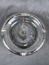 ✨Vintage Freemasons Masonic Glass/Sterling Silver Overlay Ashtray 6”✨
