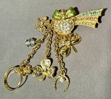 Kirks Folly Pot Of Gold Lucky Four Leaf Clover Rainbow Pin Brooch Vintage
