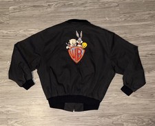 Vintage Warner Brothers Looney Tunes Crew Member Bomber Jacket Black Men’s Sz XL