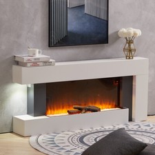 2023 Free Standing Electric Wall Mounted Fireplace L Wooden Surround Suite White