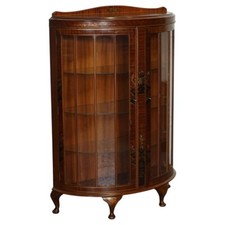 ORIENTAL CHINESE DWARF BOW FRONT DISPLAY CABINET WITH GLASS SHELVES