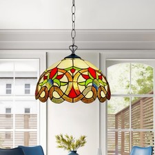 Tiffany Hanging Pendant Lamp 16'' Dome Shade Downlighter Stained Glass for Ceili