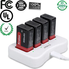 Kratax 9V Battery 850mAh 9V Rechargeable Lithium Batteries & 9V Battery Charger