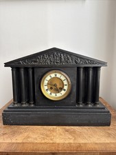 Antique Slate Mantle Clock With 6 Ornate Columns And Detailed Freeze 41x30cm