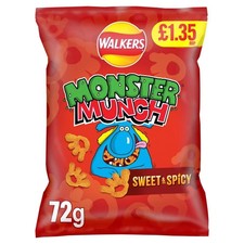 Monster Munch Sweet and Spicy Snacks Crisps Full Box of 18 Bags each 72gm