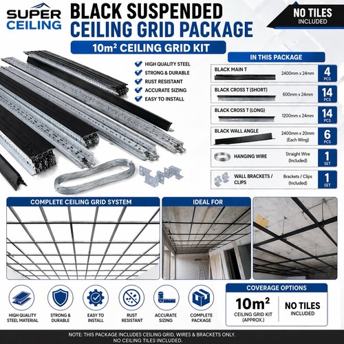 10m2 black suspended ceiling - black,