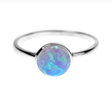 Blue round opal ring solid