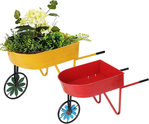 Metal wheelbarrow flower cart - wheelbarrow,