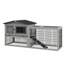 PawHut Rabbit Hutch, Wooden Guinea Pig Hutch with Run & Tray, Grey
