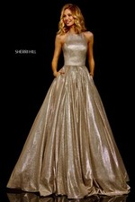NWT Sherri Hill Glitter Ball Gown Size 6 High Cut Halter Mocha Silver 52964 Prom