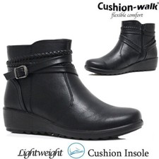 Ladies Chelsea Ankle Boots Low Wedge Fashion Slouch Quilted Casual Work Shoes