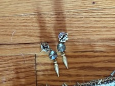 Stella & Dot Earrings Gray Crystal Rivoli Gold Toned Floral Pierced Dangle  