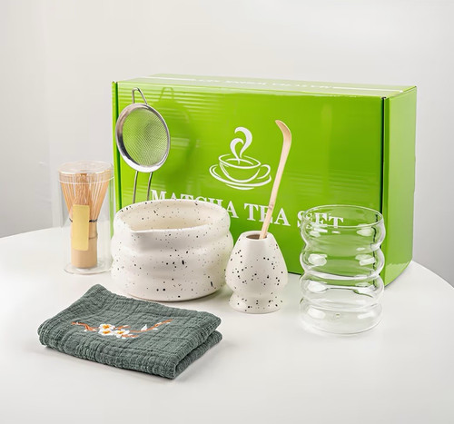 Matcha tea set speckled white - set,