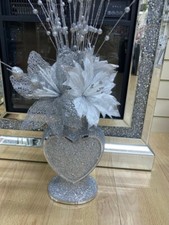 Silver Heart Vase With Flowers Mosaic Crushed Crystal Romany Glitter Bling 30 cm