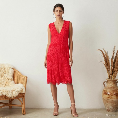 Peruzzi dress red lace - dress, knee
