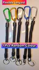 Elastic Lanyard Spiral Spring Retractable Coil Carabiner Strap Rope Key Chain UK