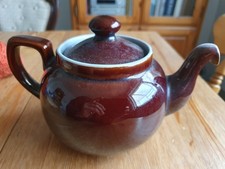 Denby Brown Teapot with Crochet Wool Tea Cosy