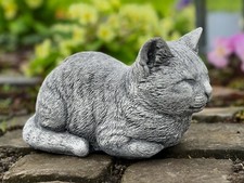 Stone sleeping cat statue Concrete cat figurine Outdoor cat memorial sculpture