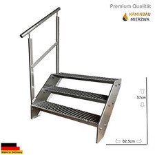 Premium Steel Stair 3 Steps 600-1400 mm Galvanised Terrace Outdoor Railing Stair