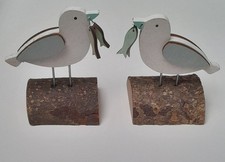 Pair Of Wooden Gulls With Fish Wooden Birds  Bird Decoration Ornithology