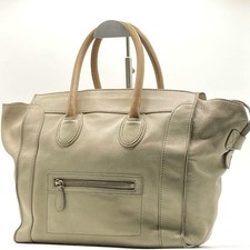 CELINE Phantom Luggage Hand Bag Tote Bag Calfskin Leather Beige Authentic