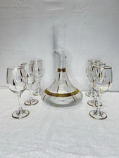 7pc Glass Wine Set Gold Trim