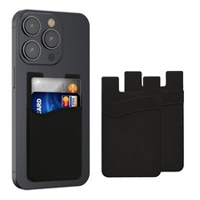 Stick-On Card Holder for Phone Back Set of 3 Silicone Wallet with 2 Slots 