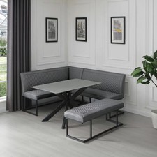 Indus Valley Arden Ceramic Dining Table with Grey Corner Bench & Low Bench