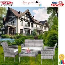 RATTAN FURNITURE SET CHAIRS SOFA TABLE GARDEN OUTDOOR  4 PIECE UK