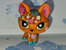 Littlest Pet Shop #2341 Orange Glitter Fox Flowers LPS