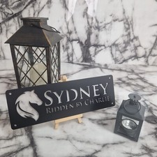 Luxury Stable Door name plate Laser Cut Black front & WHITE MARBLE lettering