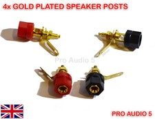 4x Gold Speaker Binding Posts Hex Terminal -4mm Sockets for Banana Plugs 2 pair