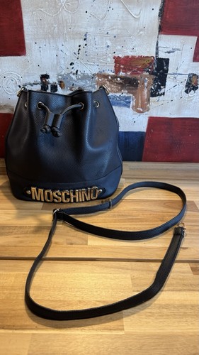 Moschino black logo bucket bag - black,