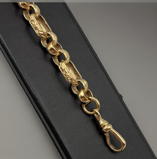 Solid 9CT GOLD ON SILVER 8 INCH GYPSY LINK BELCHER BRACELET ~ UNISEX