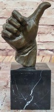 Bronze Thumbs-Up Sculpture on Marble Base - Signed Handmade Art