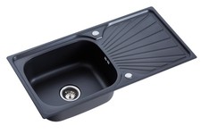 RUMO 1.0 Large single bowl kitchen sink Black Anthracite with Waste Kit S/Steel