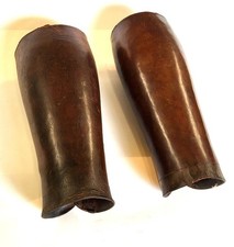 Pair original WW2 vintage brown leather leg gaiters spats equestria military 12"