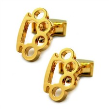 BRASS KNUCKLES CUFFLINKS Gold Plate NEW Gangster GIFT BAG Novelty Knuckle Duster