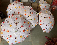 5 PC Indian White Decorative Wedding Umbrella Vintage Cotton Women Sun Perasol  