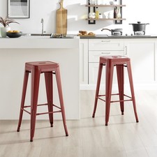 **Seconds** Colton Red "Tolix" Style Industrial Metal Bar Stools Set of 2 Modern