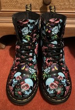 Limited Edition Dr. Martens 1460 Pascal Rose Floral Skull Fantasy Boots UK 6