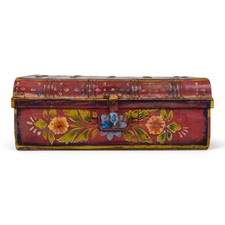 Vintage Metal Indian Hand Painted Travel Trunk Chest