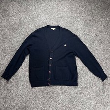 Lacoste Vtg Wool Cardigan Size L Knit Sweater Preppy Logo